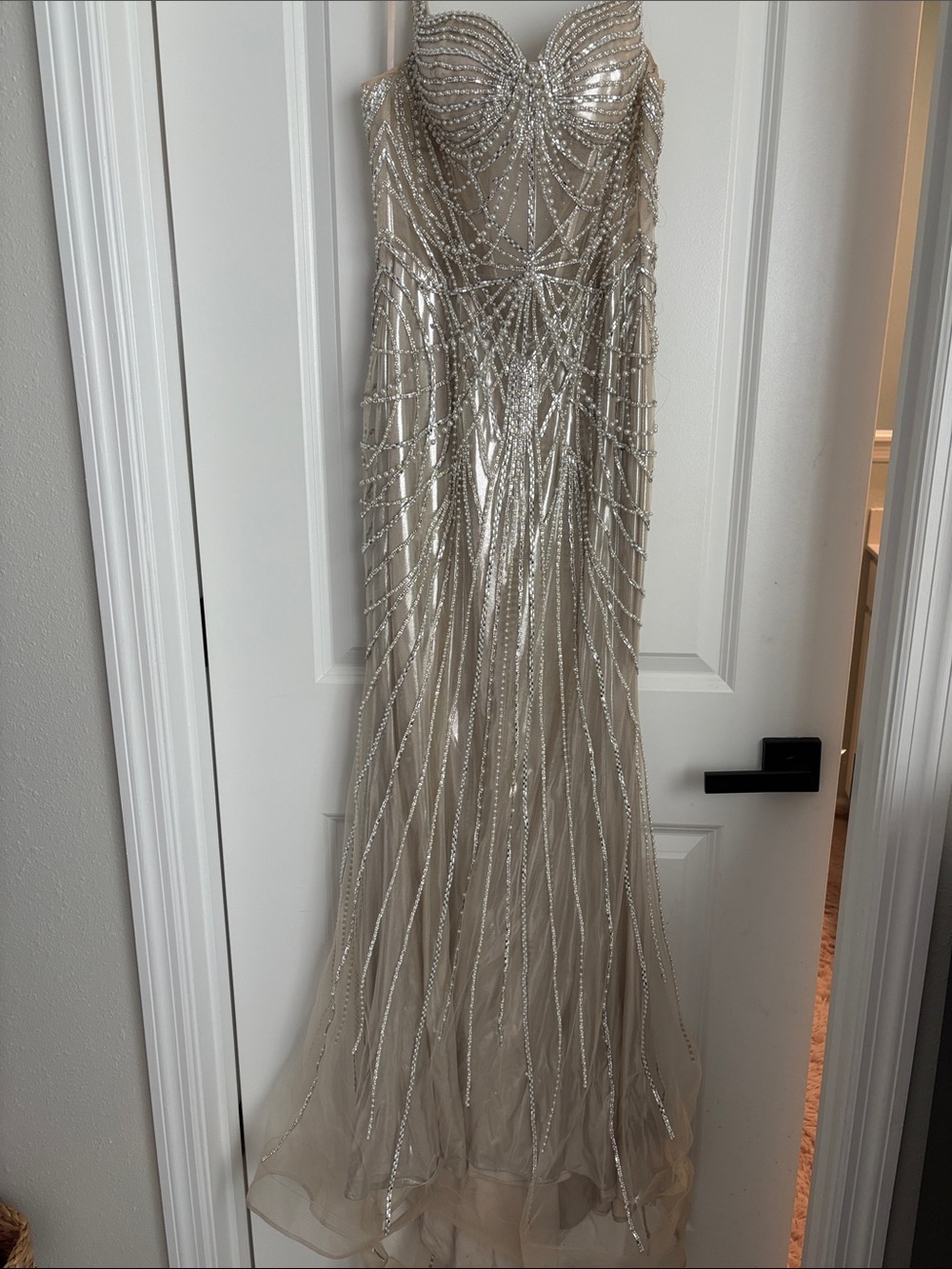 Elegant Beaded Champagne Evening Gown custom-made small